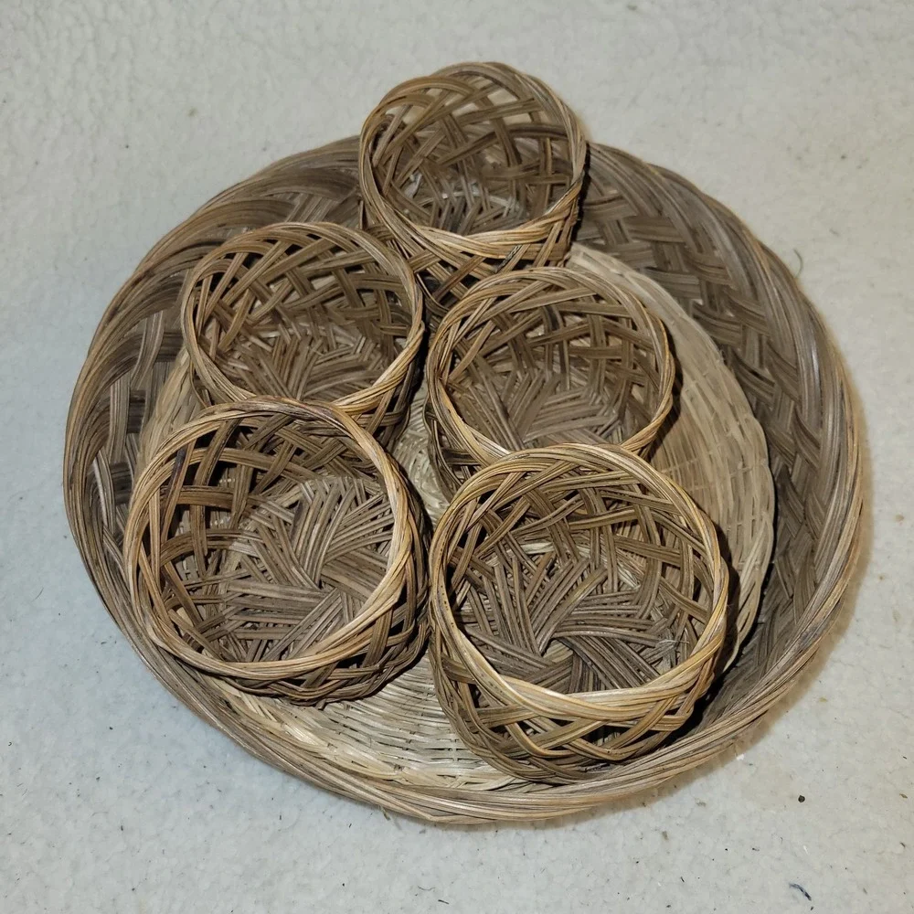 Vintage Wicker Basket Set Handwoven Rattan Trays Bowls Rustic Boho‎ Decor